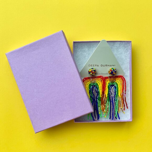 Rainbow Statement Earrings Deepa Gurnani Anthropologie Beaded Fringe - Picture 14 of 16
